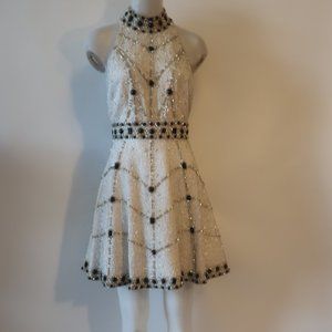 RARE Womens Alice and Olivia White Silver Beaded Sleeveless Dress
